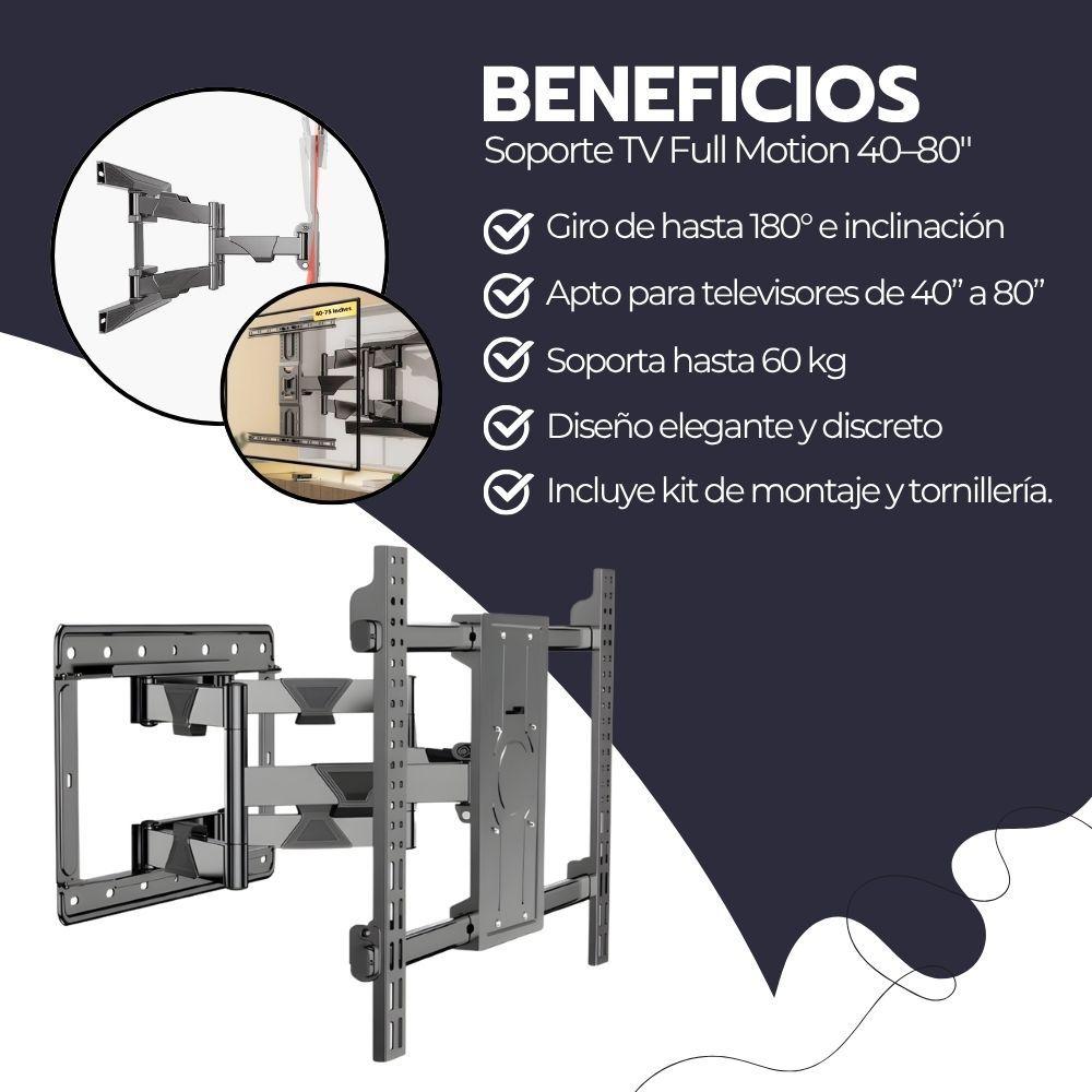 Soporte TV Full Motion 40–80" Acero Reforzado Giro 180°-3