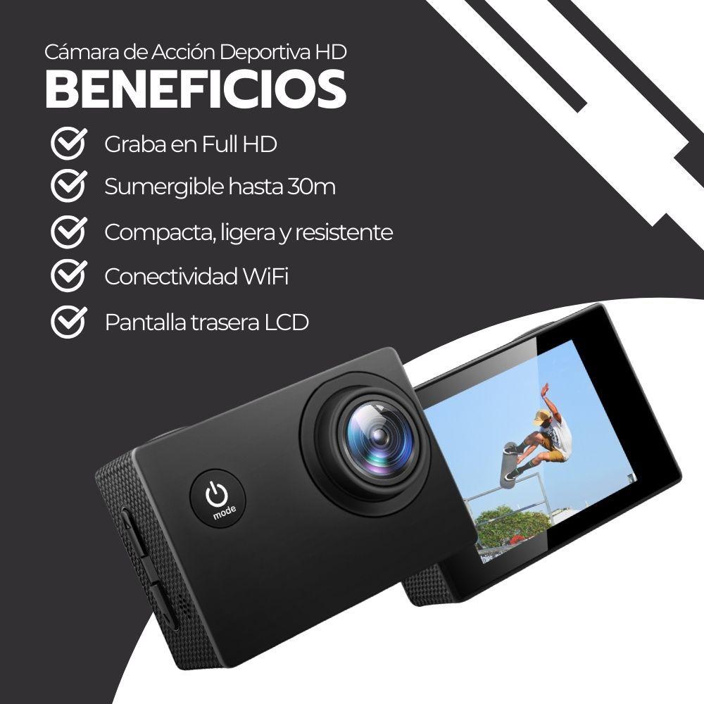 Cámara de Acción Deportiva Full HD Sumergible Gran Angular-3