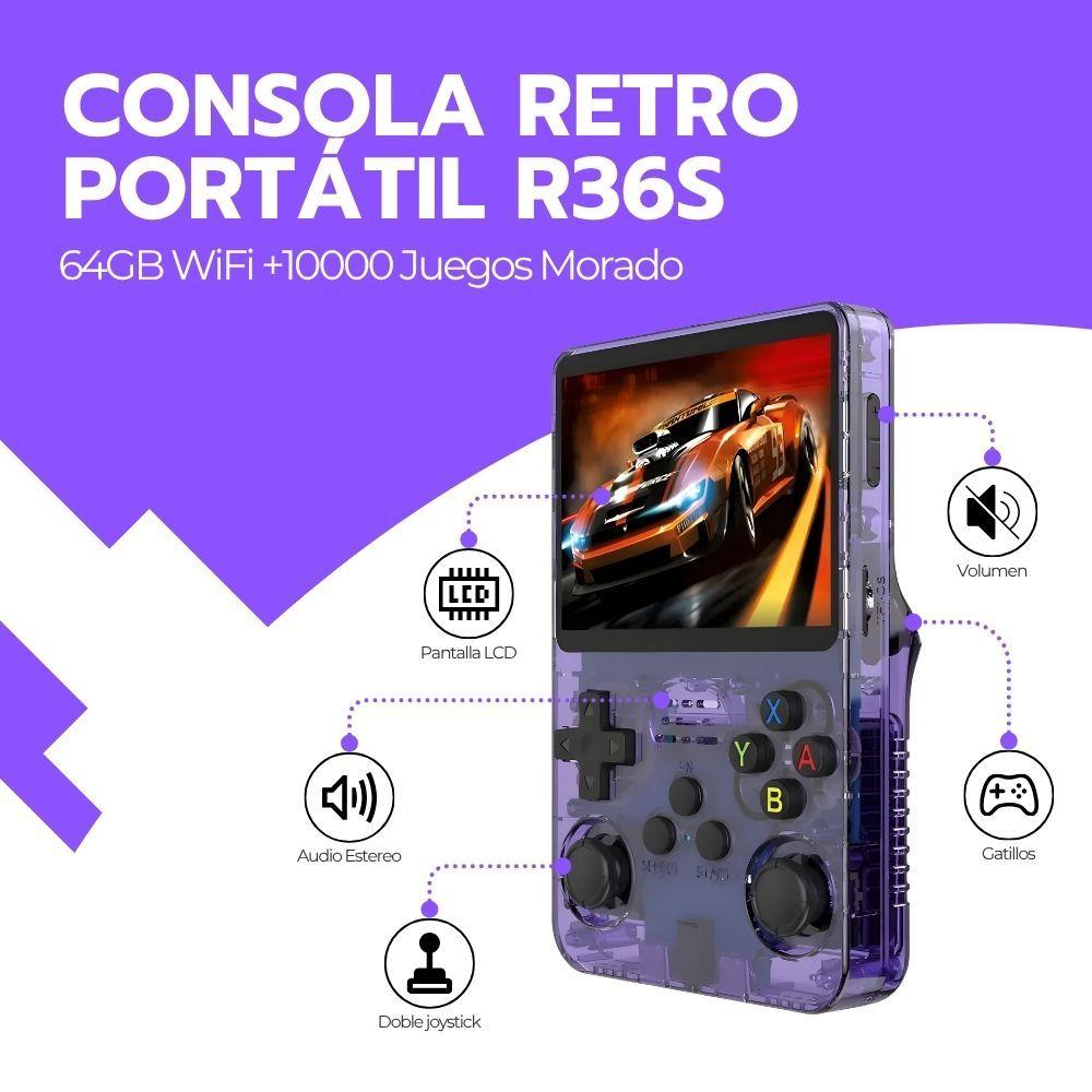 Consola Retro Portátil R36S 64GB WiFi +10000 Juegos Morado-2
