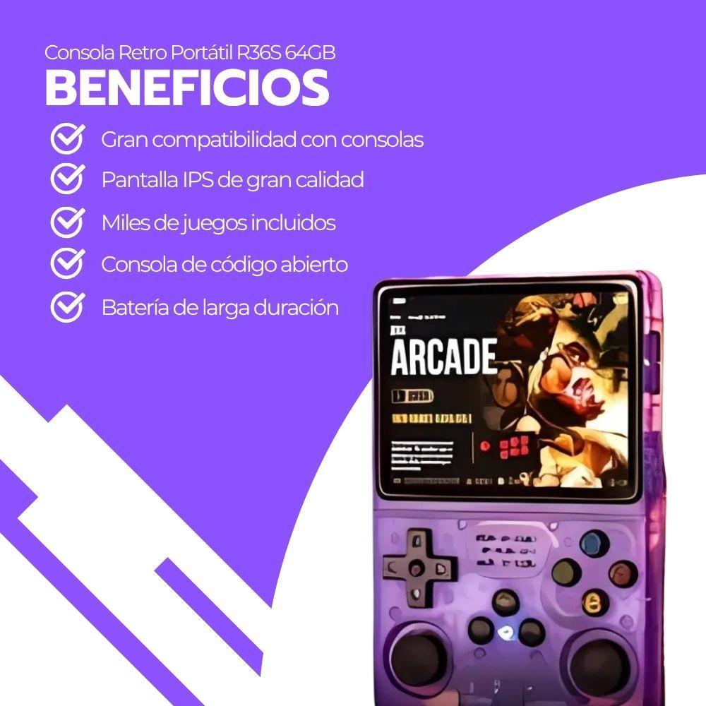 Consola Retro Portátil R36S 64GB WiFi +10000 Juegos Morado-3