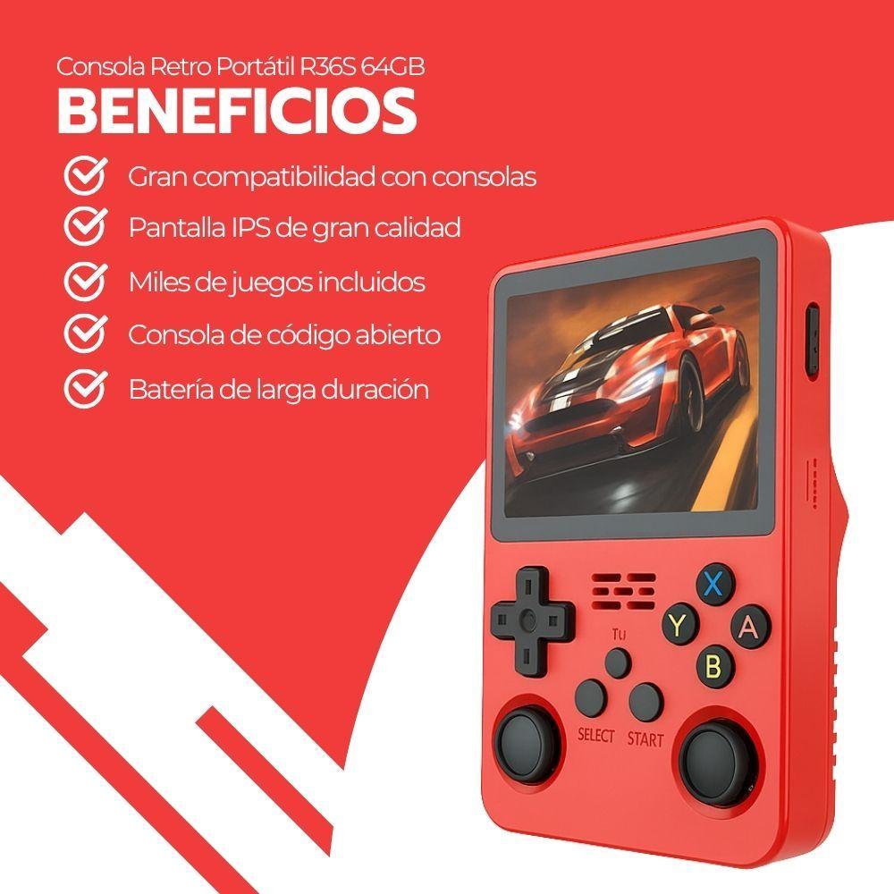 Consola Retro Portátil R36S 64GB WiFi +10000 Juegos Rojo-3