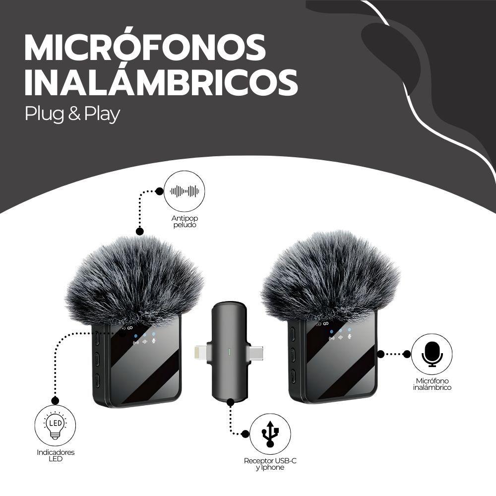 Micrófono Doble Inalámbrico con Receptor 2 en 1 Universal-2