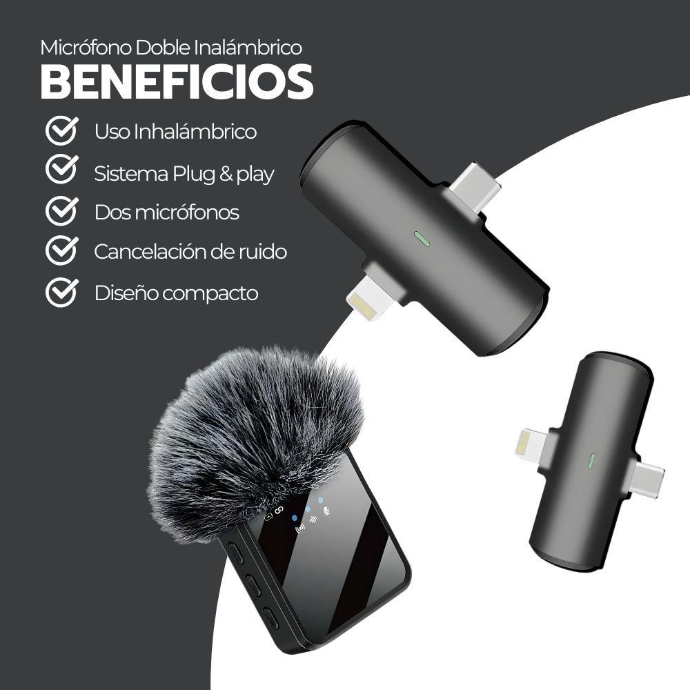 Micrófono Doble Inalámbrico con Receptor 2 en 1 Universal-3