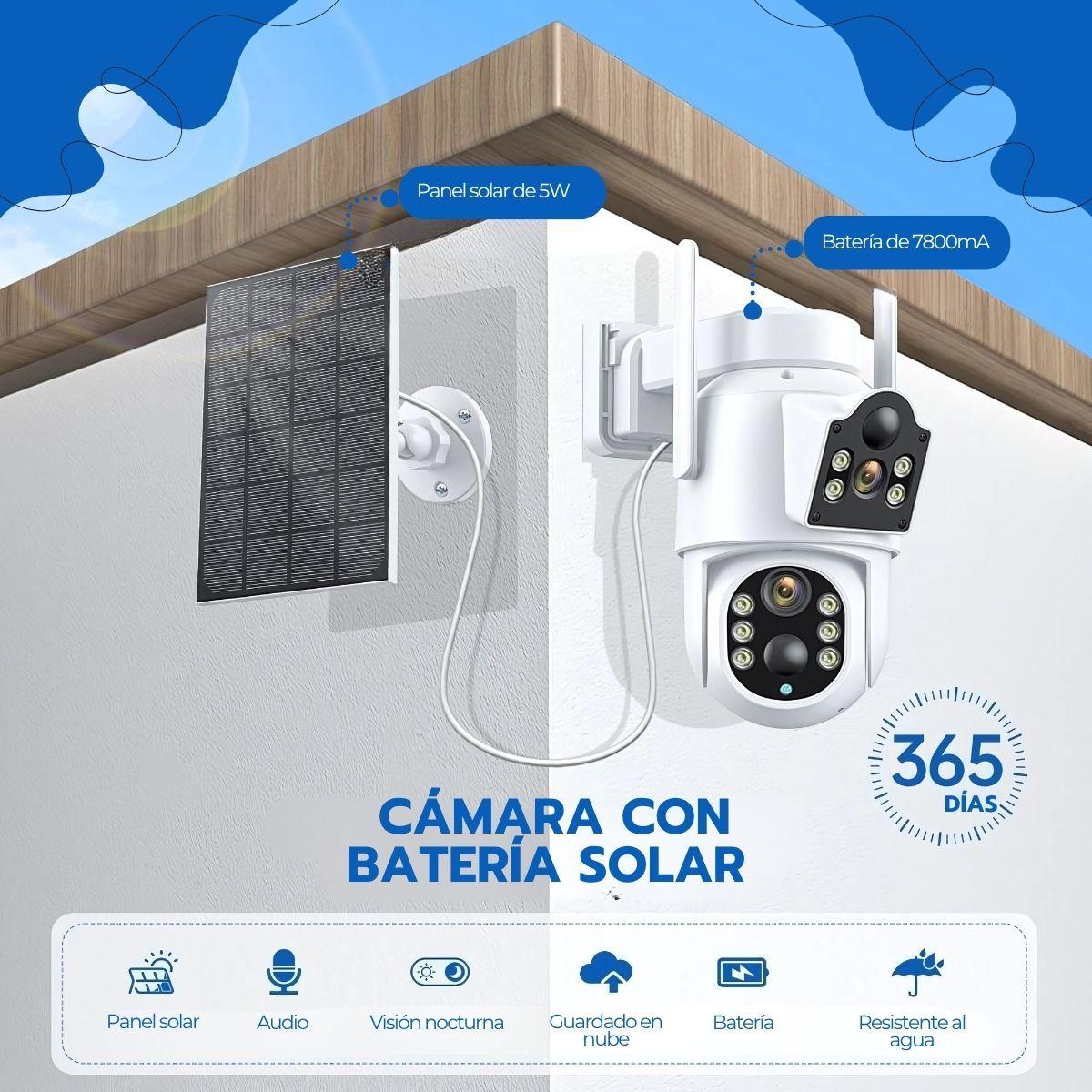 Cámara Solar 5G 360° IP66 Visión Nocturna HD 128GB Wifi-4
