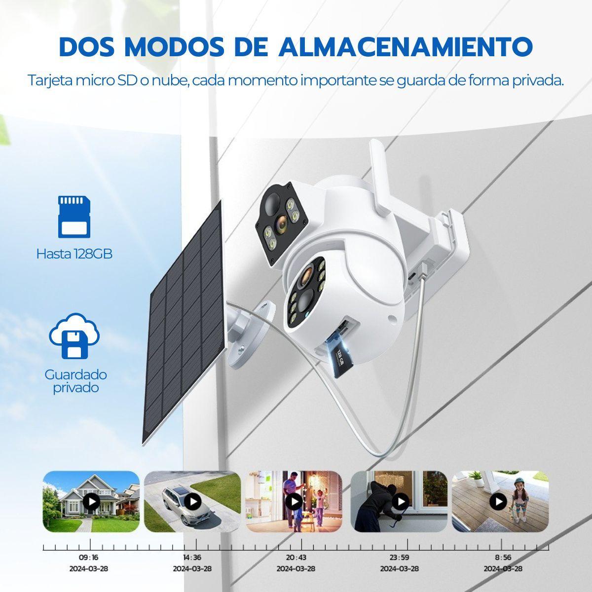 Cámara Solar 5G 360° IP66 Visión Nocturna HD 128GB Wifi-5