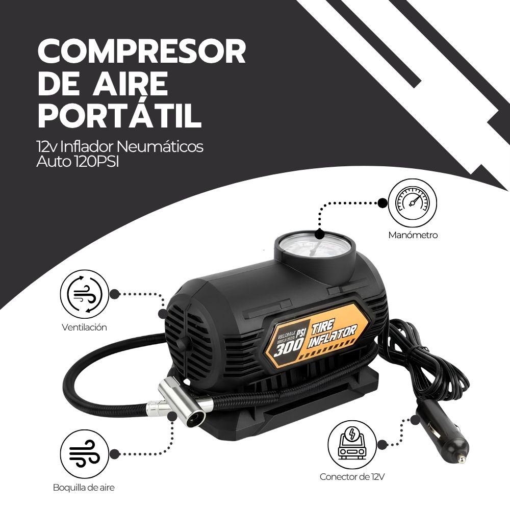 Compresor Aire Portátil 12V 120PSI Inflador Neumáticos Auto Moto Bici Manómetro Accesorios Negro-2