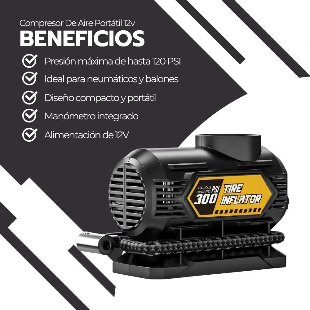 Compresor Aire Portátil 12V 120PSI Inflador Neumáticos Auto Moto Bici Manómetro Accesorios Negro-3