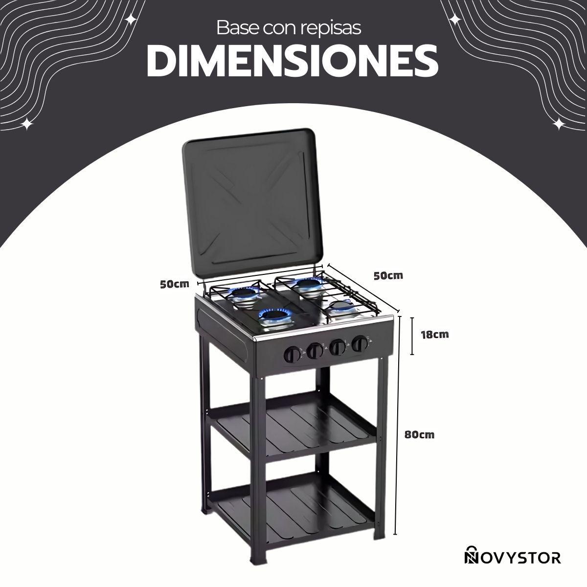 Cocina Encimera Gas 4 Platos con Mesa y Tapa de Acero-5