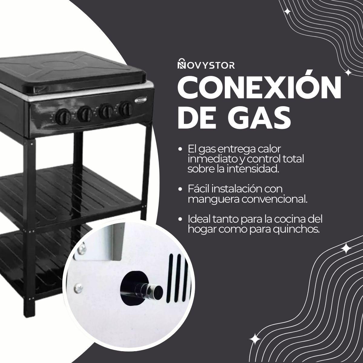 Cocina Encimera Gas 4 Platos con Mesa y Tapa de Acero-6