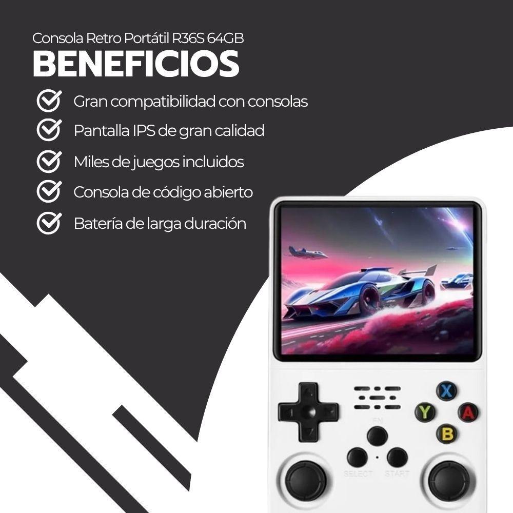 Consola Retro Portátil R36S 64GB WiFi +10000 Juegos Blanco-3
