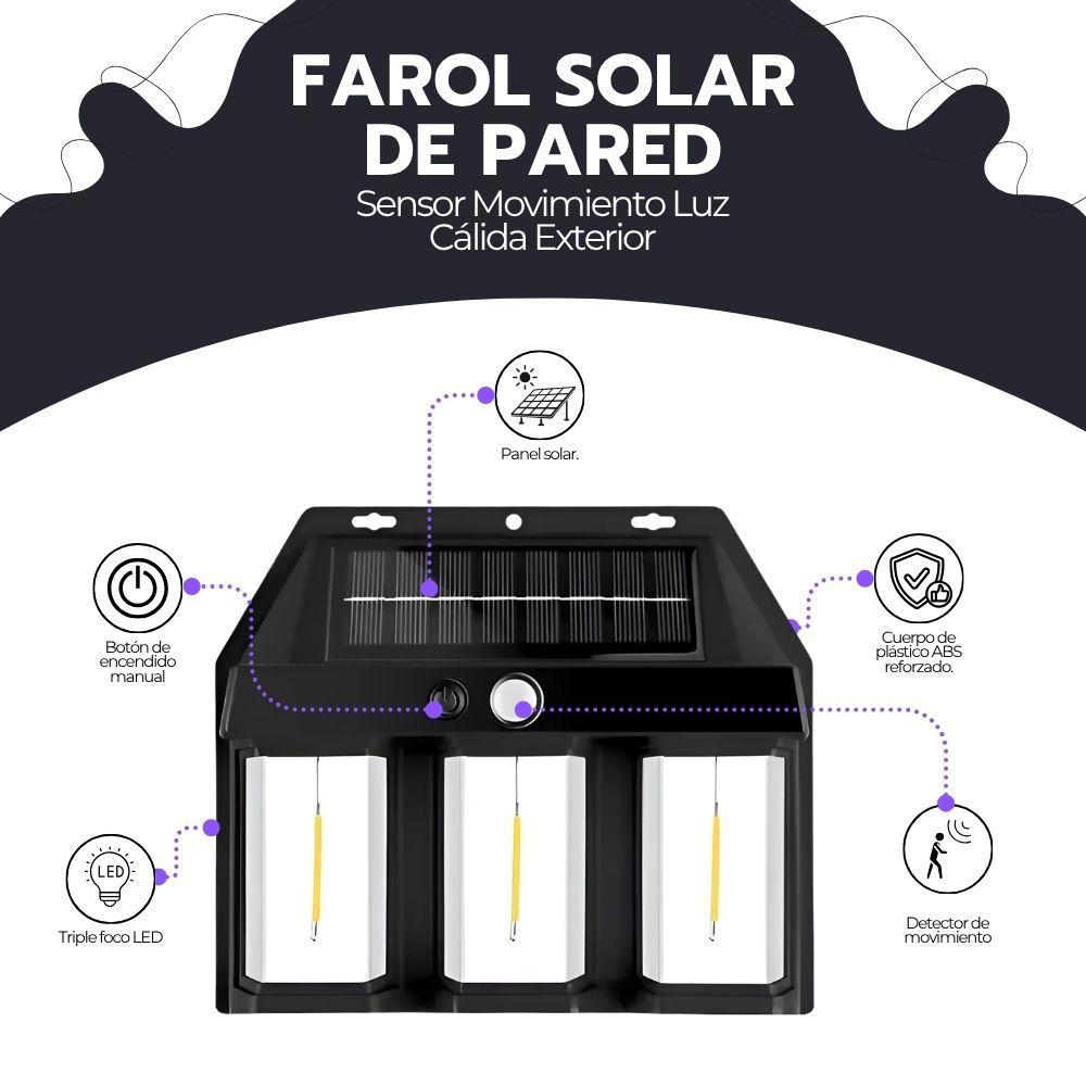 Farol Solar De Pared Sensor Movimiento Luz Cálida Exterior-2