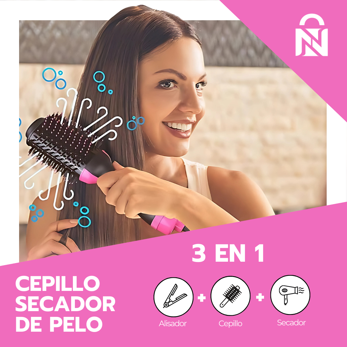 Cepillo Peine Secador Pelo Alisador Eléctrico 3 En 1-2