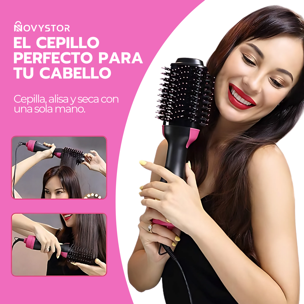 Cepillo Peine Secador Pelo Alisador Eléctrico 3 En 1-3