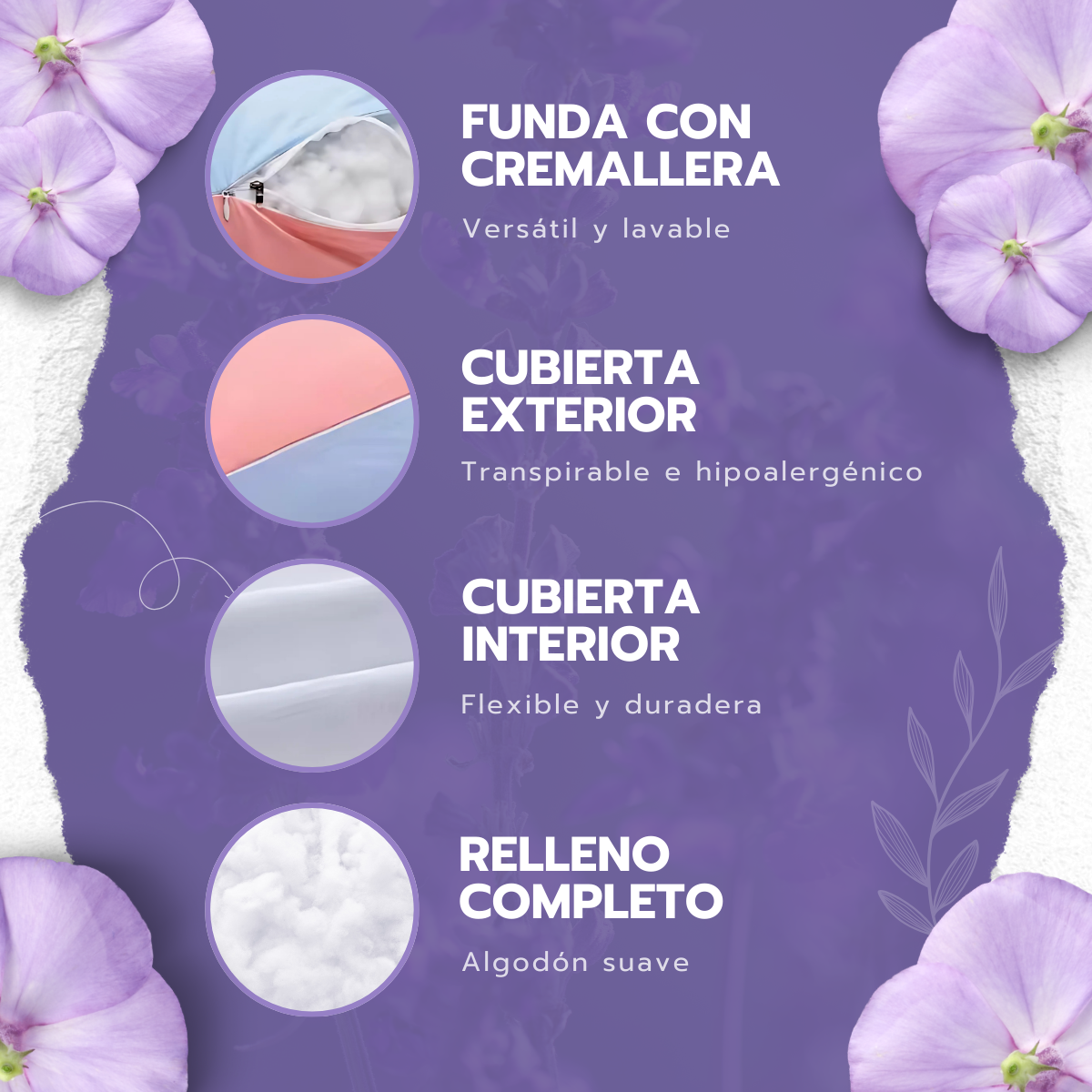 Almohada Embarazo Tipo U Rosa Poliéster Suave y Ergonómica-3