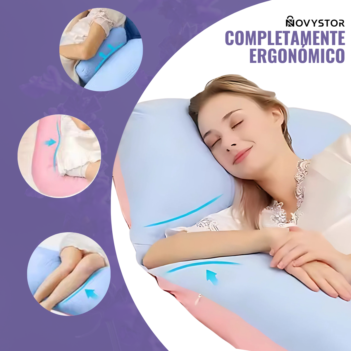 Almohada Embarazo Tipo U Rosa Poliéster Suave y Ergonómica-5