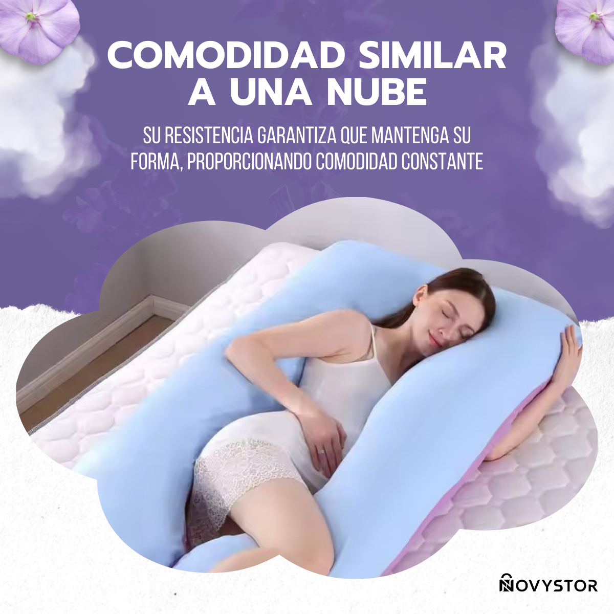 Almohada Embarazo Tipo U Rosa Poliéster Suave y Ergonómica-6
