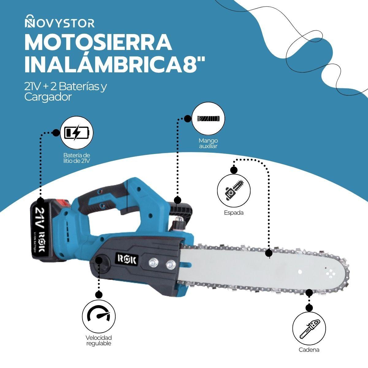 Motosierra Eléctrica ROK 12" 900W 21V 2 Baterías Litio-2