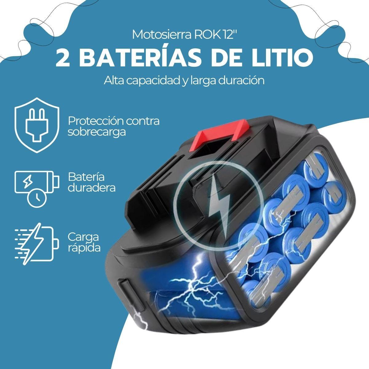 Motosierra Eléctrica ROK 12" 900W 21V 2 Baterías Litio-7