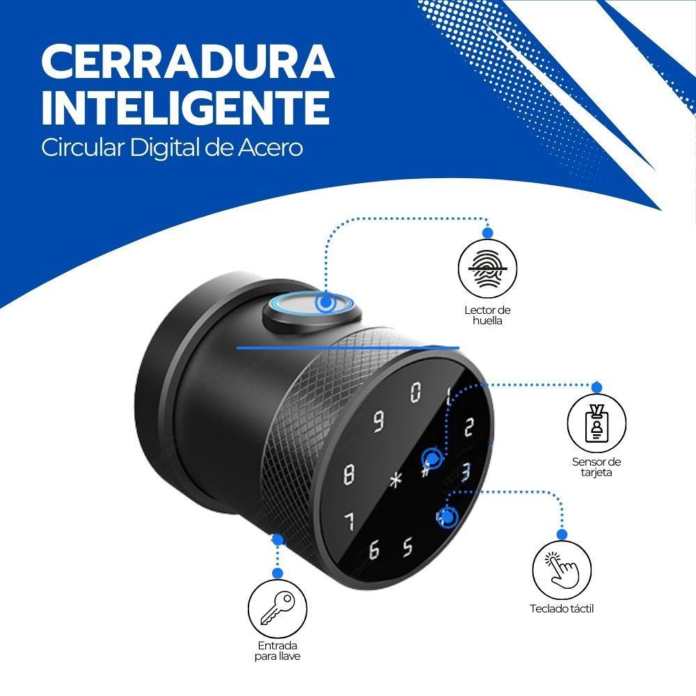 Cerradura Digital Inteligente Circular Acero, huella y Clave-2