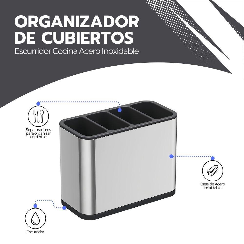 Escurridor De Cubiertos Acero Inoxidable Organizador Cocina Porta Utensilios Gris BY-889-2