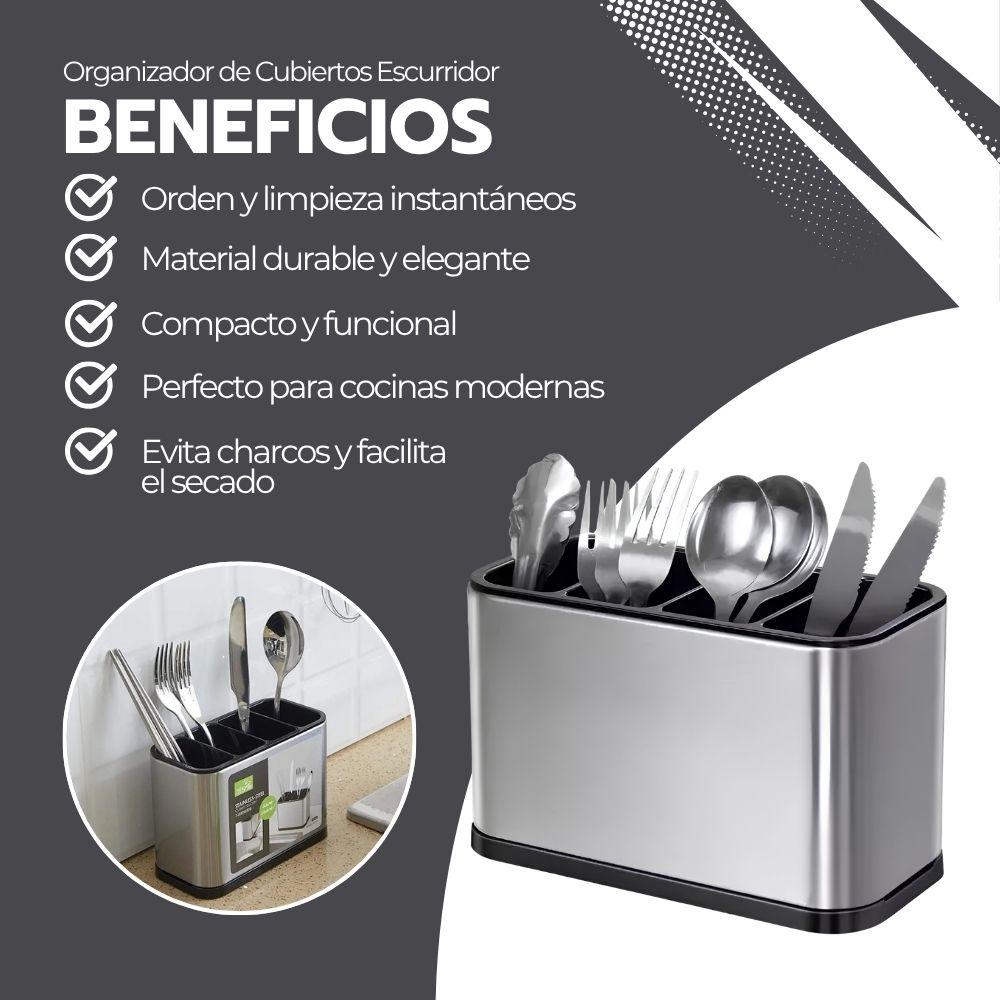 Escurridor De Cubiertos Acero Inoxidable Organizador Cocina Porta Utensilios Gris BY-889-3