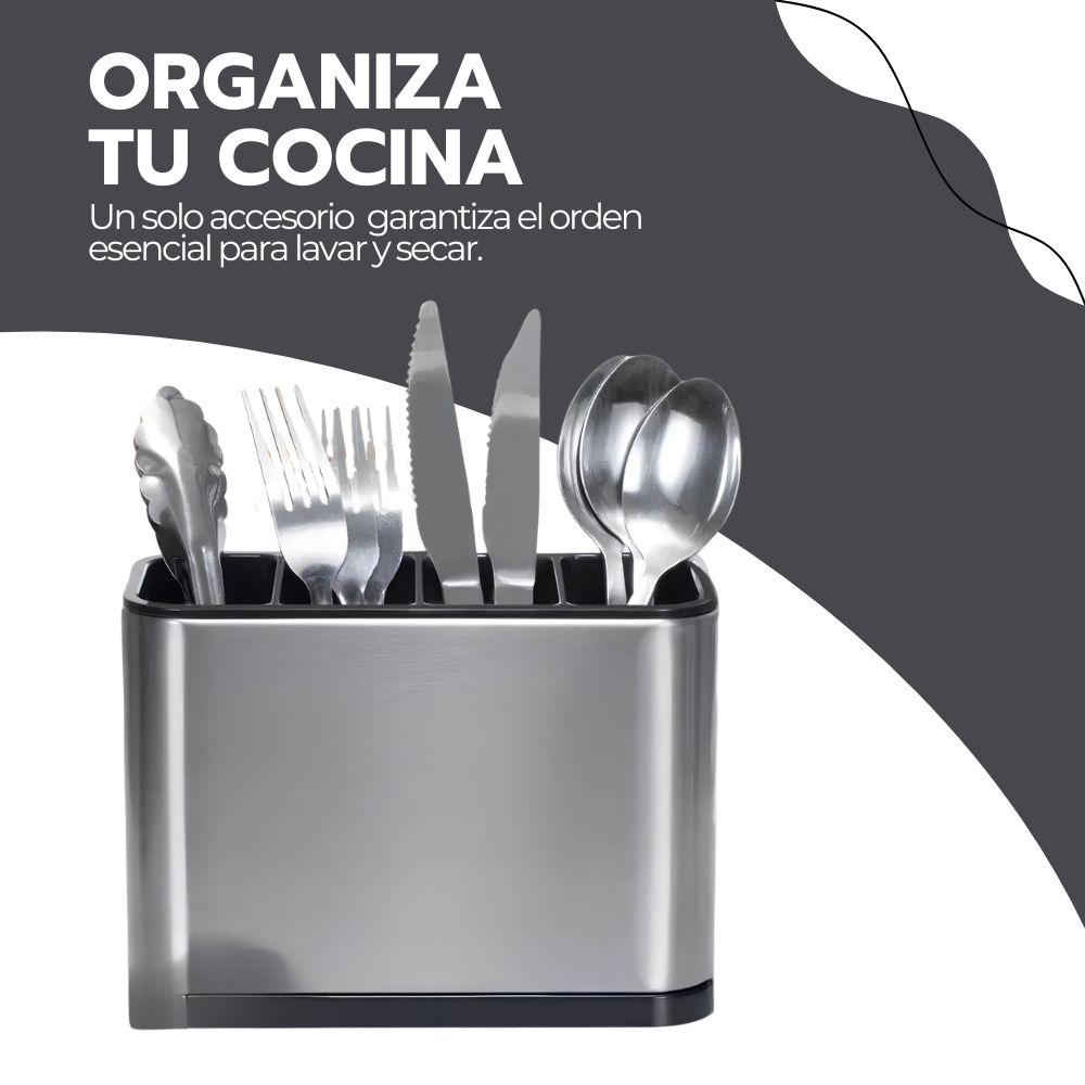 Escurridor De Cubiertos Acero Inoxidable Organizador Cocina Porta Utensilios Gris BY-889-4