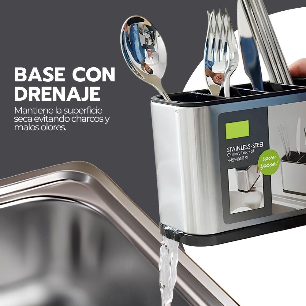 Escurridor De Cubiertos Acero Inoxidable Organizador Cocina Porta Utensilios Gris BY-889-5