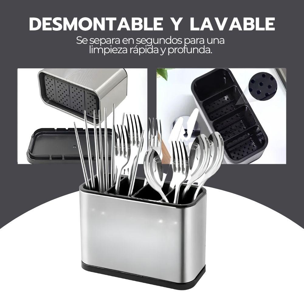 Escurridor De Cubiertos Acero Inoxidable Organizador Cocina Porta Utensilios Gris BY-889-6