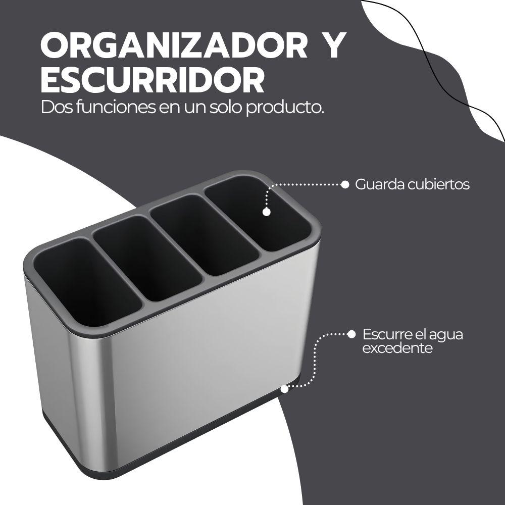 Escurridor De Cubiertos Acero Inoxidable Organizador Cocina Porta Utensilios Gris BY-889-7