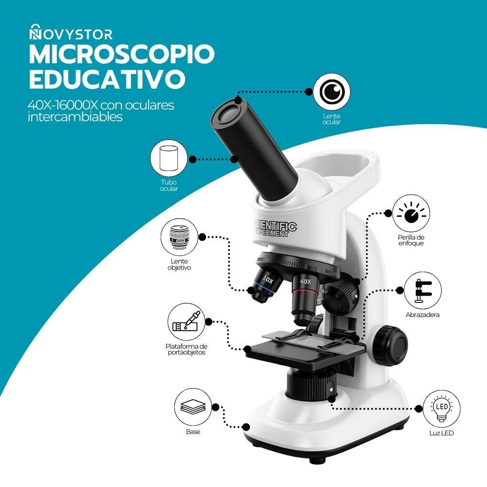 Microscopio Educativo Profesional 16000X Blanco con Muestras-2