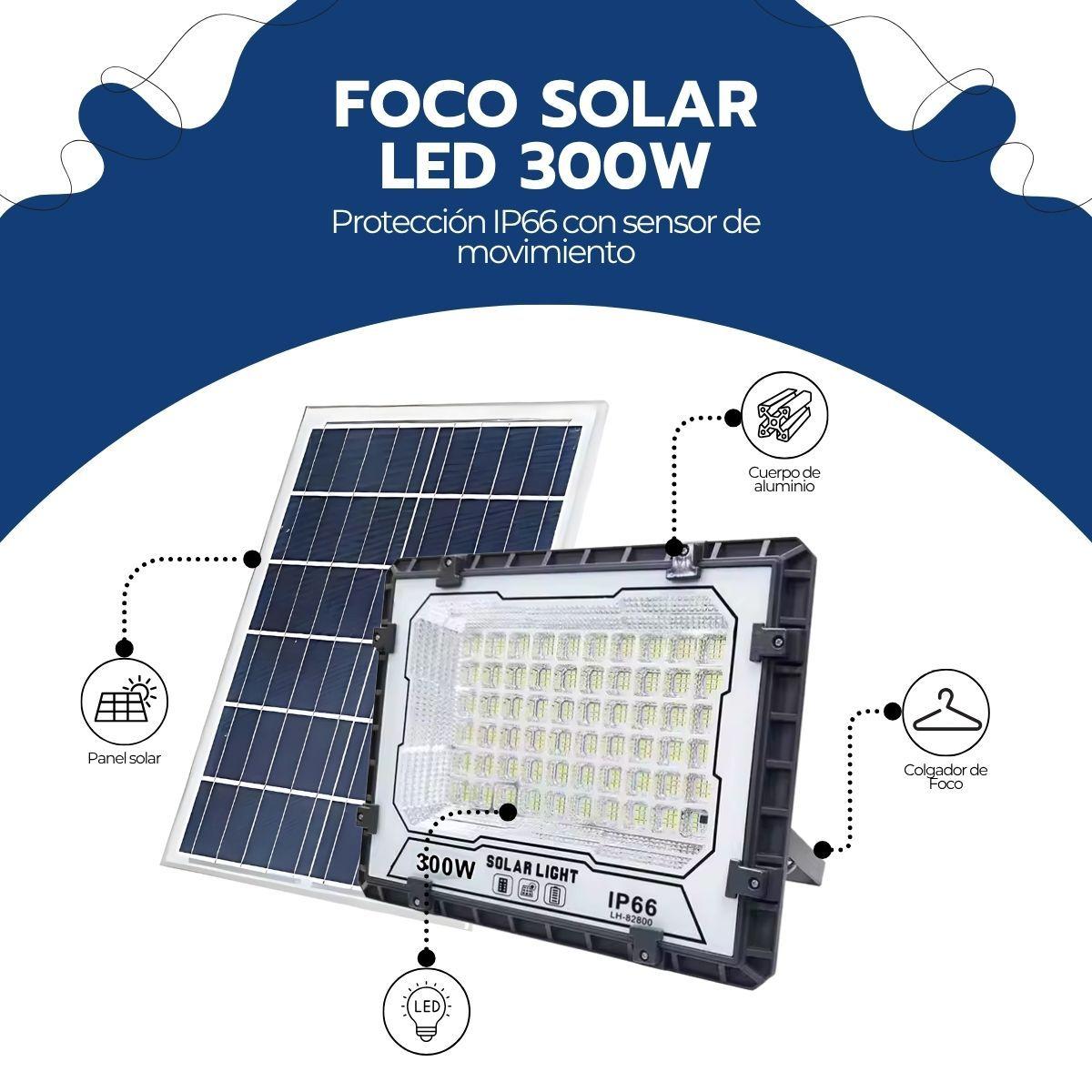 Foco Solar LED 300W IP66 con Control Remoto y Soporte-2