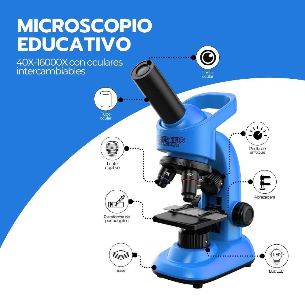 Microscopio Educativo 16000X con Accesorios de Ciencia Azul-2