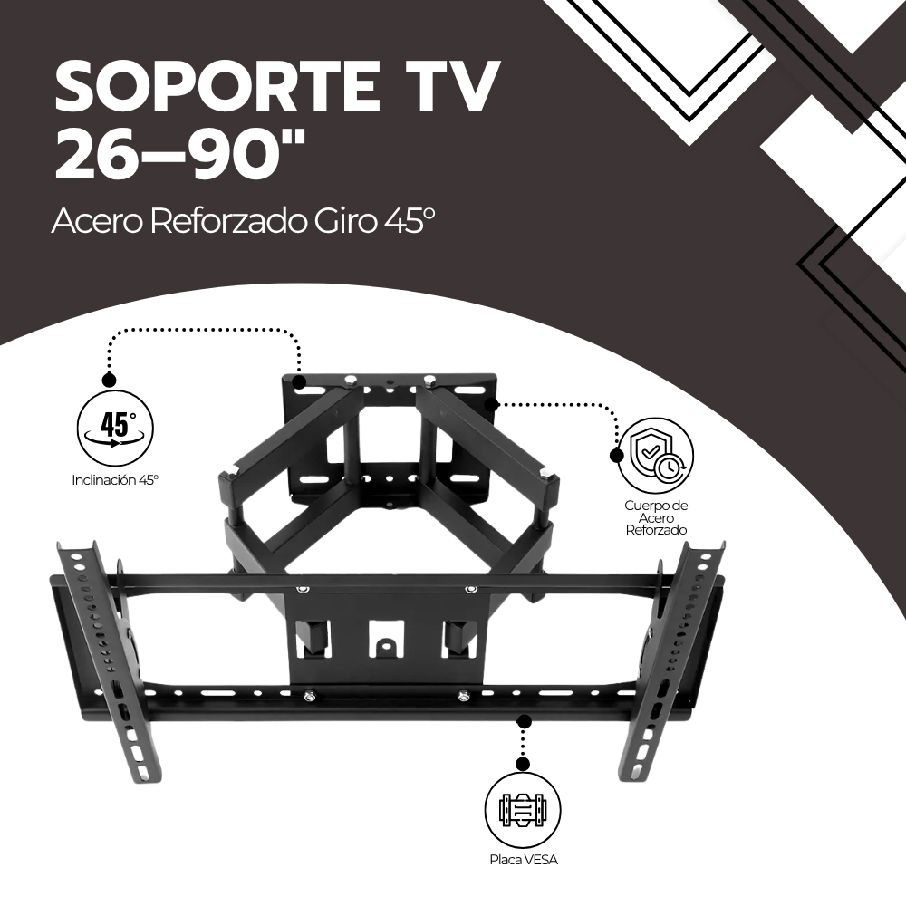 Soporte TV Full Motion 26–90" Acero Reforzado Giro 120-2
