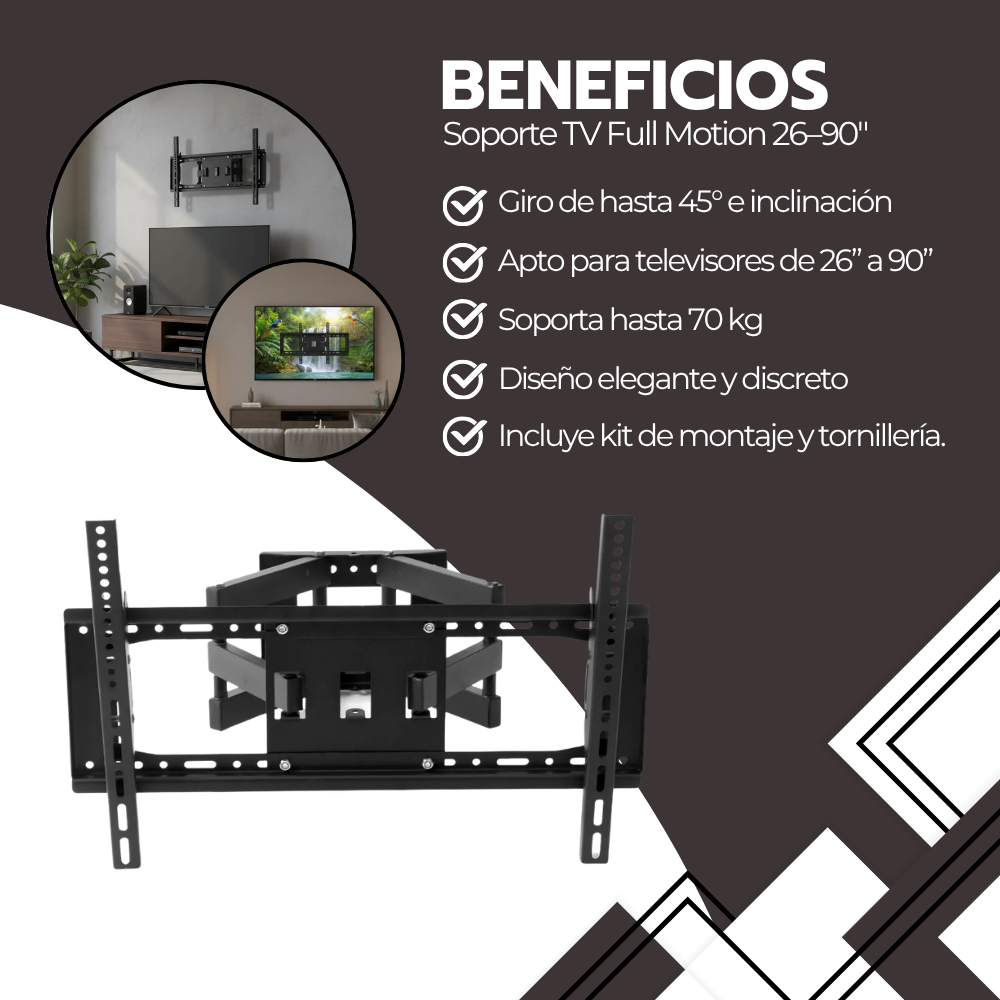 Soporte TV Full Motion 26–90" Acero Reforzado Giro 120-3