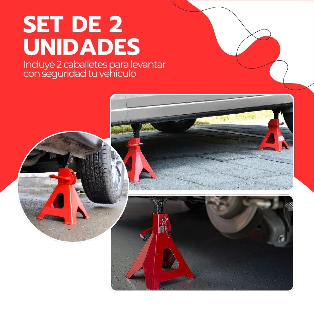 Set 2 Caballetes Mecánicos 3 Toneladas Banquillo Para Auto Ajustable 28.5-42 cm Acero Reforzado-7