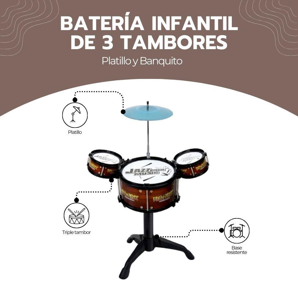 Batería Infantil de 3 Tambores con Platillo y Banquito-2