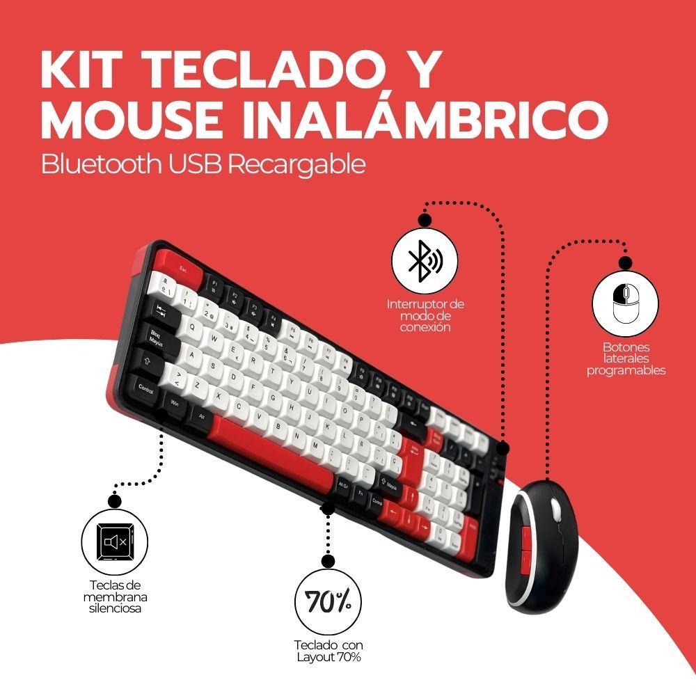 Kit Teclado y Mouse Inalámbrico Bluetooth Recargable Rojo-2