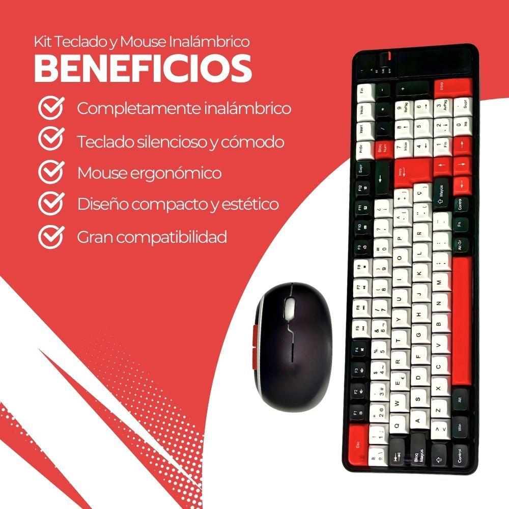 Kit Teclado y Mouse Inalámbrico Bluetooth Recargable Rojo-3