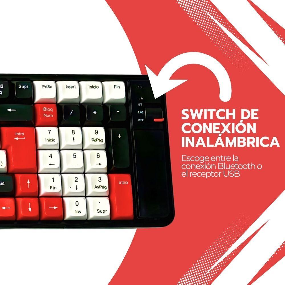 Kit Teclado y Mouse Inalámbrico Bluetooth Recargable Rojo-4