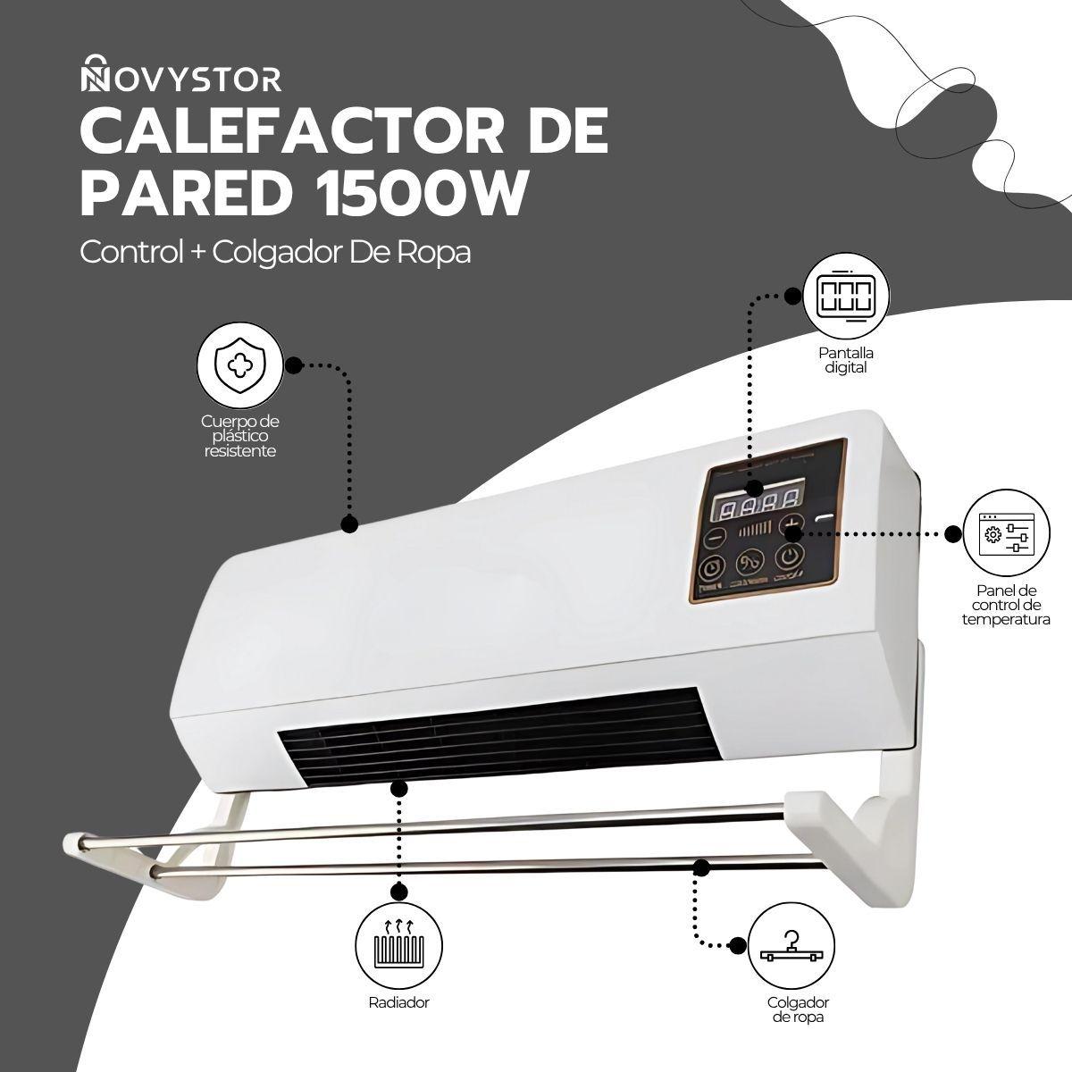Calefactor de Pared 2 en 1 1500W Control + Colgador De Ropa-2