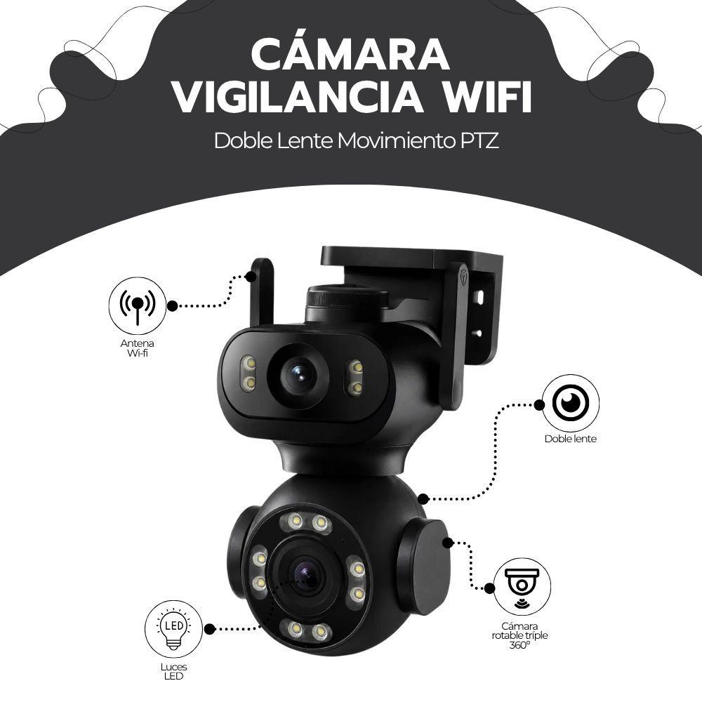 Cámara Vigilancia WiFi Doble Lente PTZ IA Movimiento Full HD Negro Exterior Interior JT-9680-2