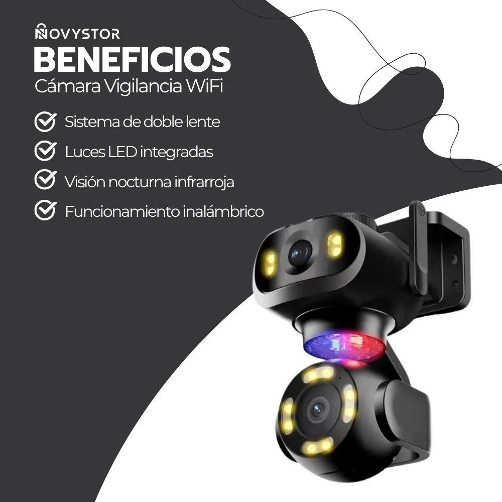 Cámara Vigilancia WiFi Doble Lente PTZ IA Movimiento Full HD Negro Exterior Interior JT-9680-3