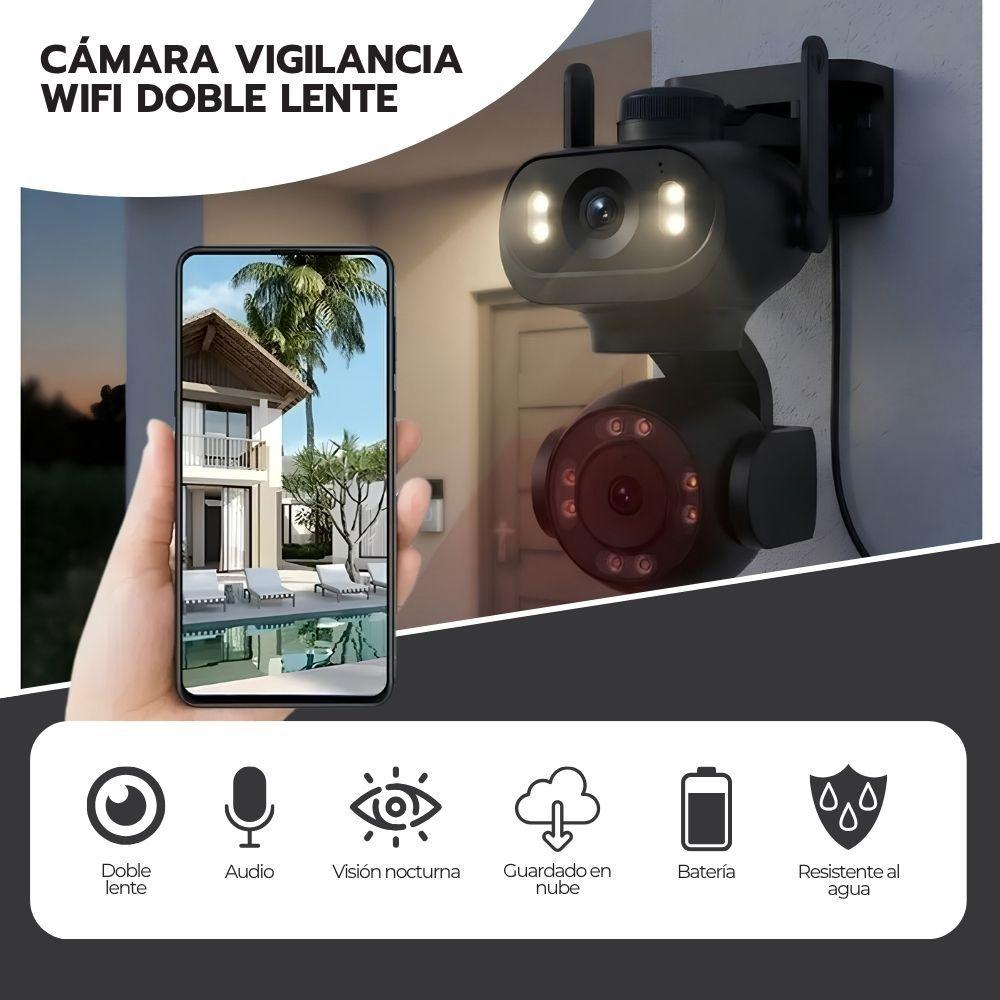 Cámara Vigilancia WiFi Doble Lente PTZ IA Movimiento Full HD Negro Exterior Interior JT-9680-4