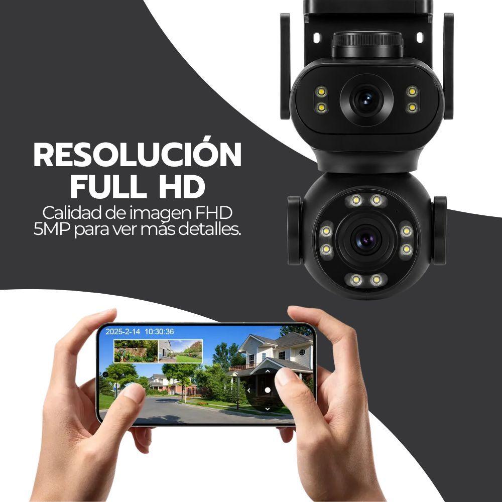Cámara Vigilancia WiFi Doble Lente PTZ IA Movimiento Full HD Negro Exterior Interior JT-9680-7