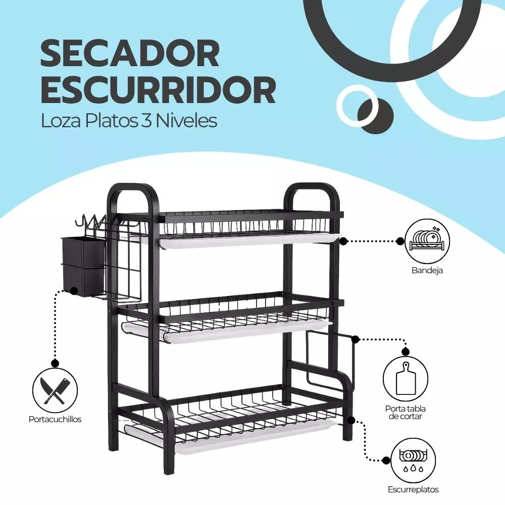 Escurridor Secador De Platos 3 Niveles Estructura De Acero-2