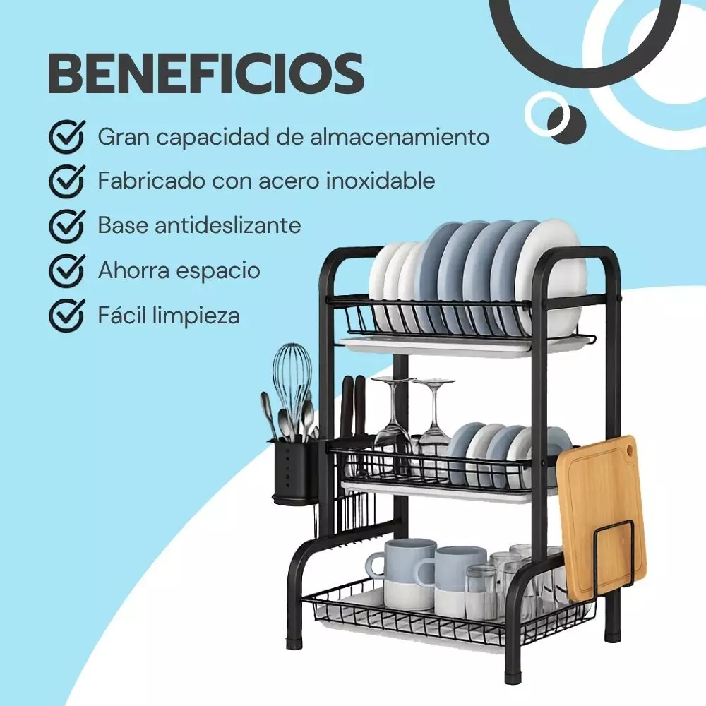Escurridor Secador De Platos 3 Niveles Estructura De Acero-3