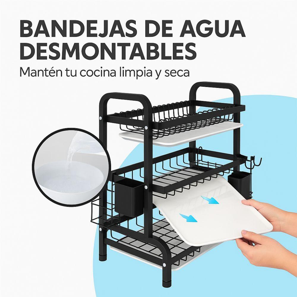 Escurridor Secador De Platos 3 Niveles Estructura De Acero-7