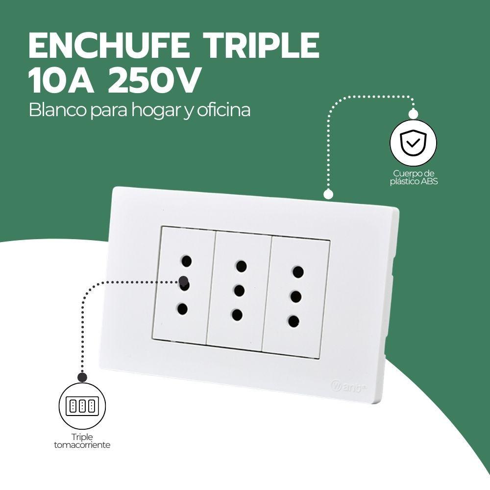 Enchufe Tomacorriente Triple 250V Blanco Hogar y Oficina-2