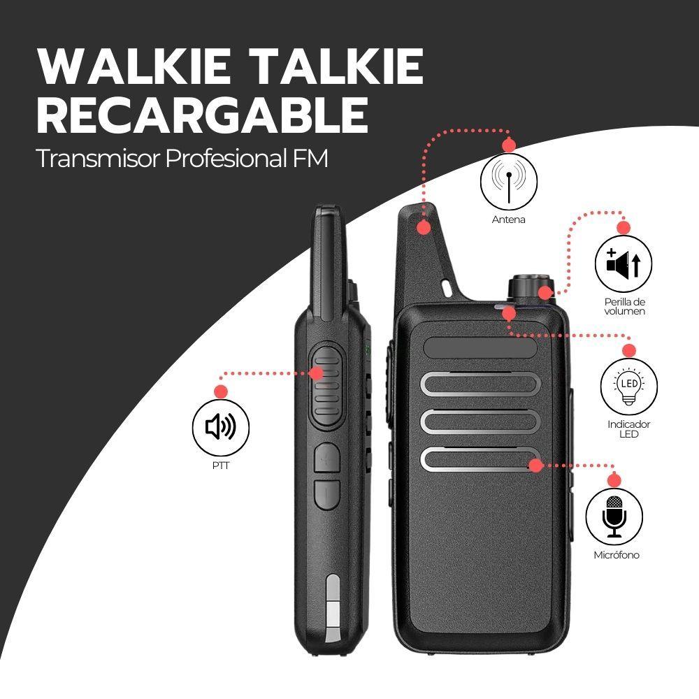 Walkie Talkie Transmisor Profesional FM Recargable Negro-2