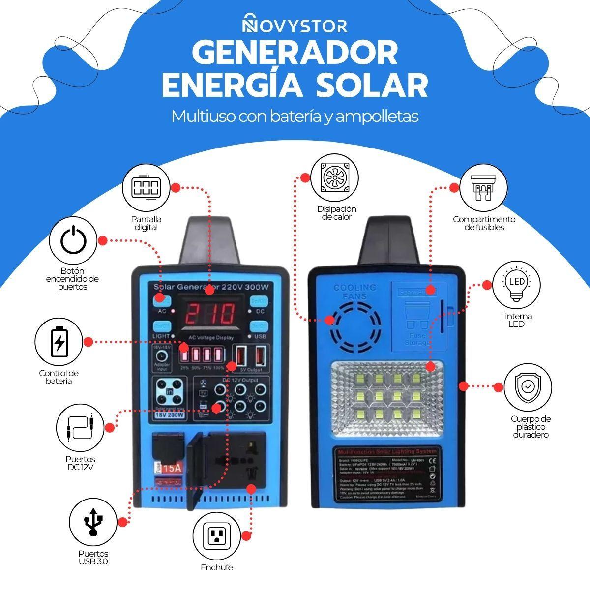 Generador Energía Solar Batería Multiuso 300W + Ampolletas-2